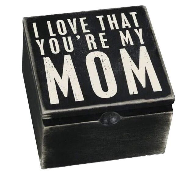 I Love That You're My Mom Wooden Hinged Trinket Box 4" x 4" x 2.75" NEW - Picture 1 of 7
